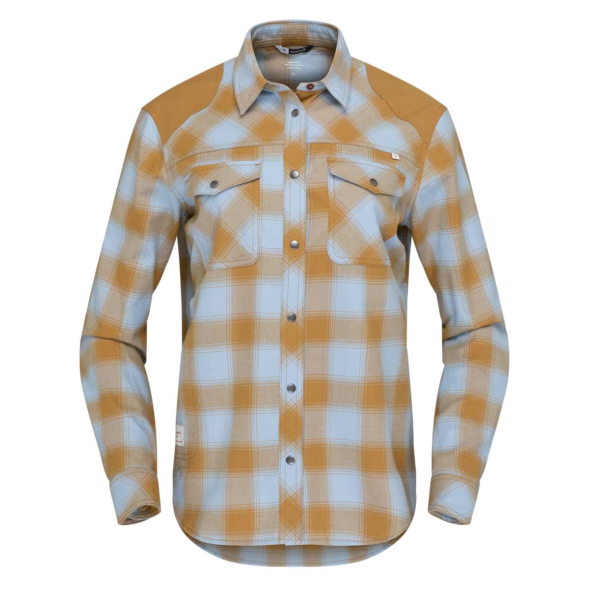 Norrona Svalbard Flannel Shirt Women's in Blue Fog and Camelflage